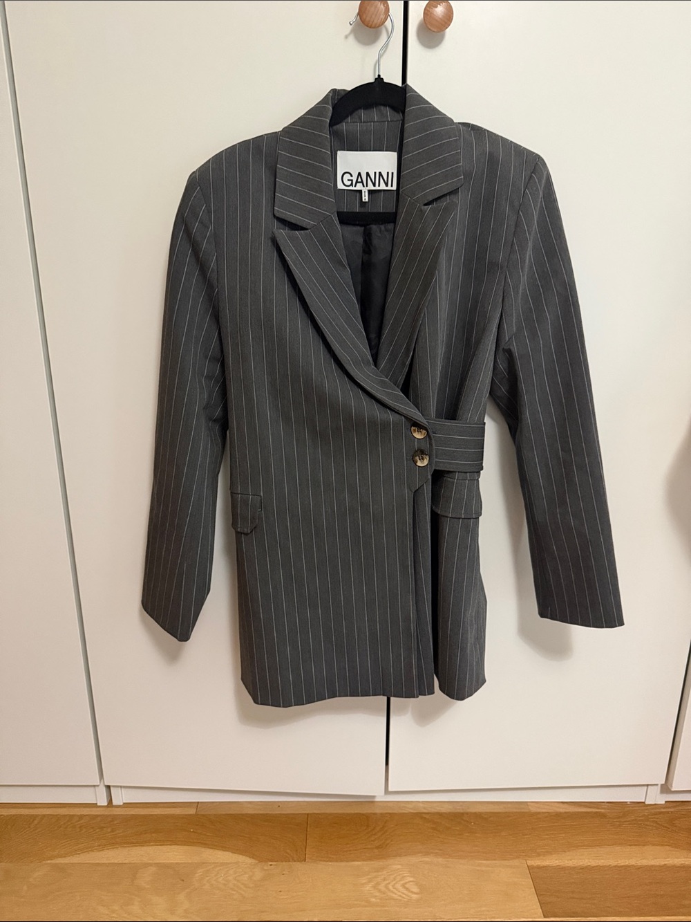 GANNI Recycled Stretch Relaxed Blazer Phantom Stripe Women's Size 36